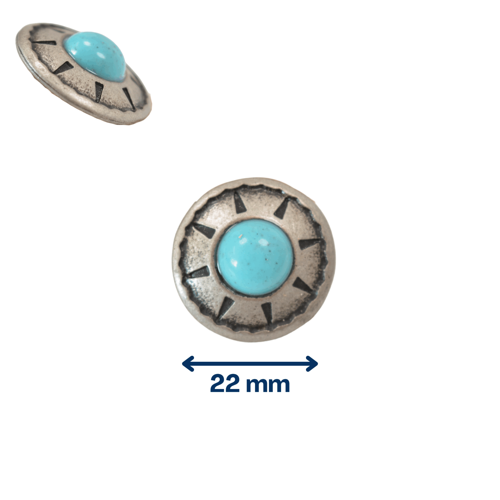 Concho rond natif vieil argent – turquoise