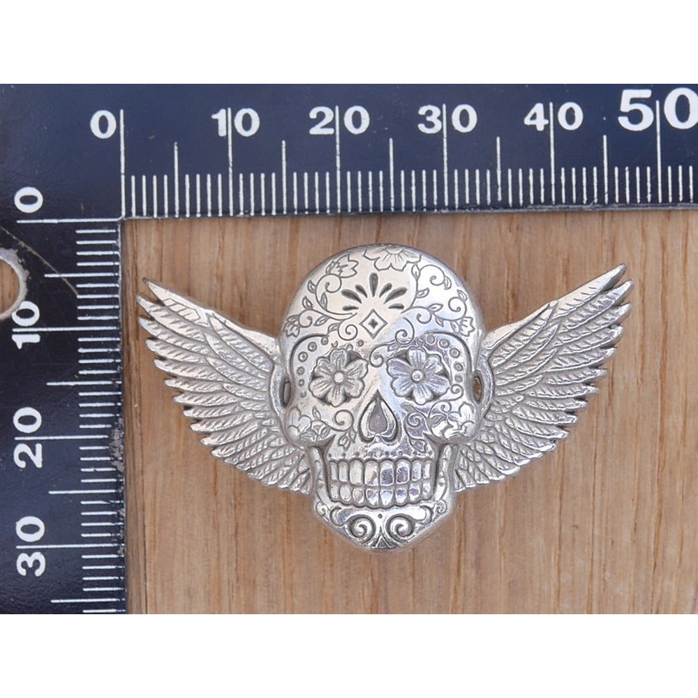 Concho pour cuir tête de mort mexicaine - ailes – Image 3