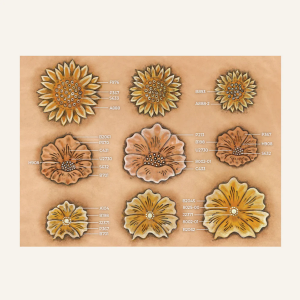 Calque de repoussage pour cuir, motif fleurs