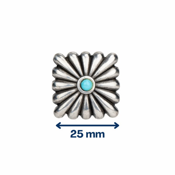 Concho turquoise carré 25 mm