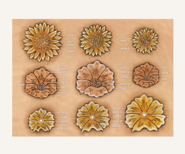 Calque de repoussage pour cuir, motif fleurs
