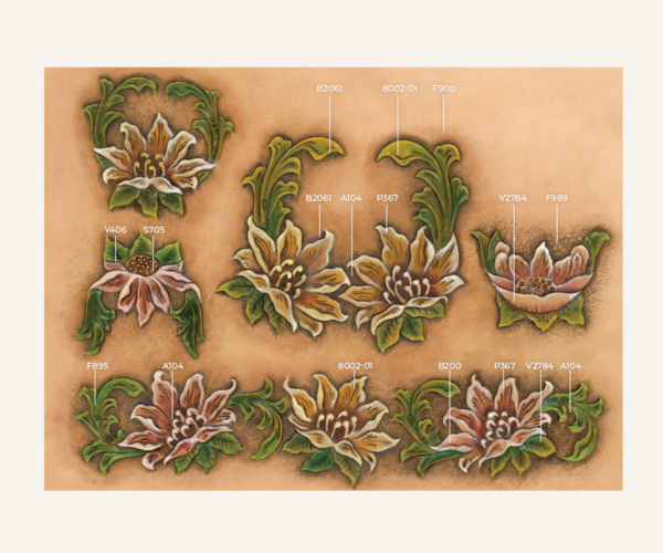 Calque de repoussage pour cuir, motifs fleurs