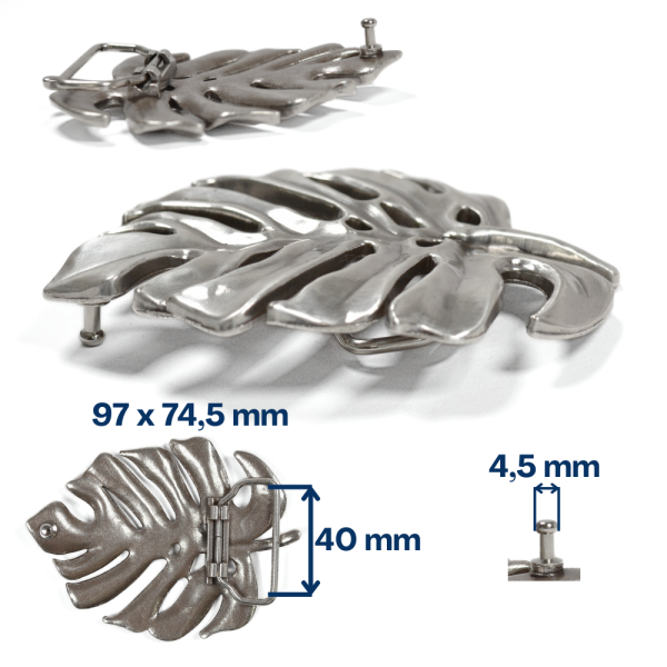 Boucle plaque – Feuille de monstera – Nickel – 40 mm – GX13185PL